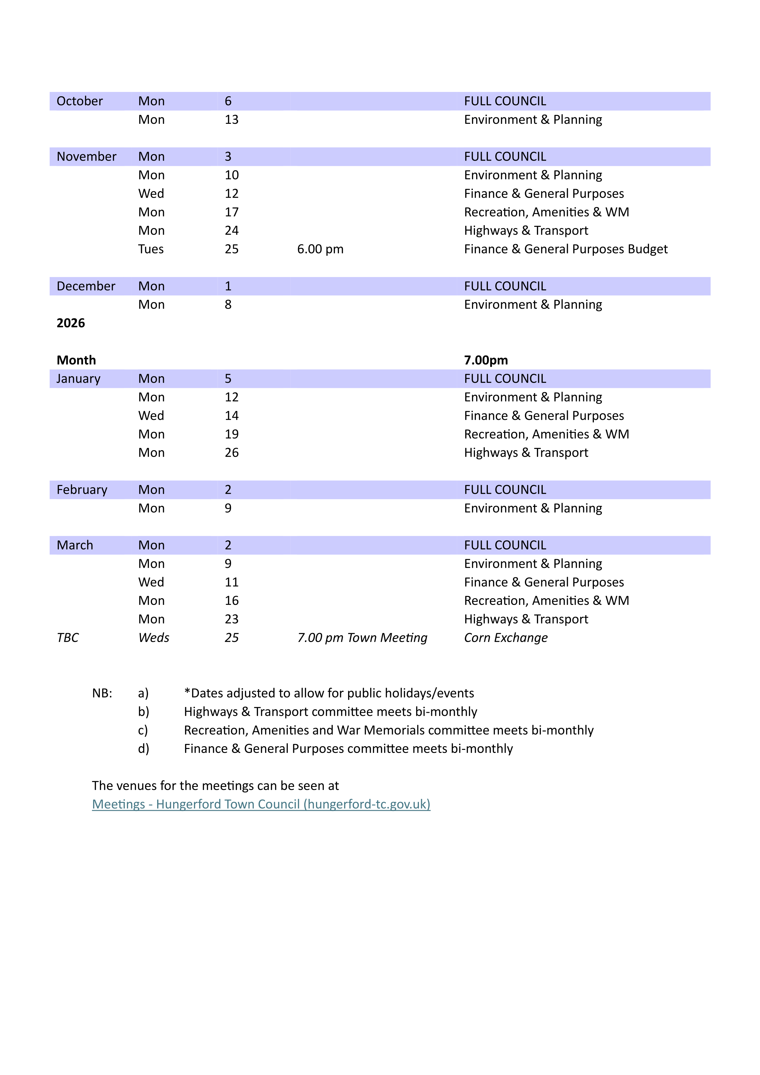 Town Council Calendar April 2025-March 2026 updated2